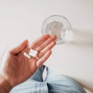 Marine collagen supplements in hand